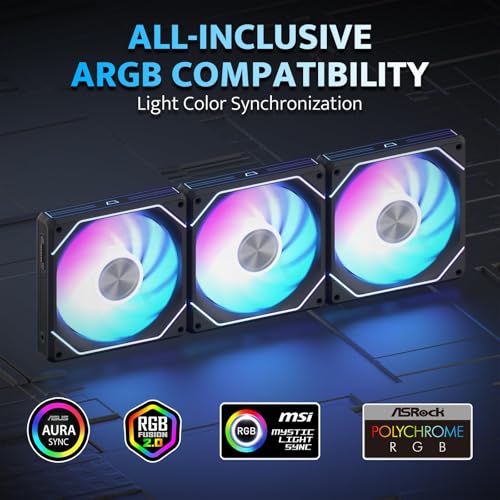 Image of darkFlash G24 120MM Magnetic ARGB PC Case Fans - 3 Pack, Tool-Free Installation, up to 2200RPM Cooling, 4-Pin PWM, Sync with Motherboard RGB Software(Black)