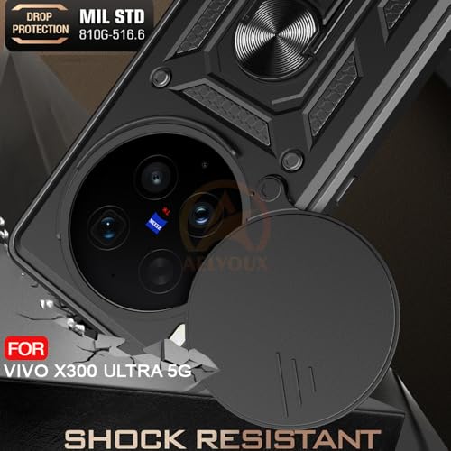 Image of Armor Bumper Back Cover Case for Vivo X300 Ultra 5G | Rotating Camera Cover, Ring Holder & Kickstand | Heavy Duty & 360 Degree Protection Back Cover for Vivo X300 Ultra 5G (Black)