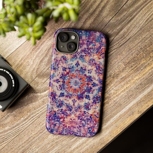 Coque iPhone 15 Plus tapis oriental violet rigide et brillante