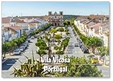 Imán para nevera, plaza principal en el centro histórico de Vila Vicosa, Alentejo, Portugal,