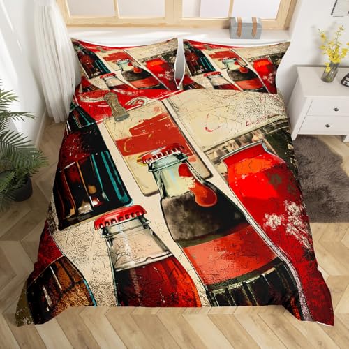 Feelyou Cola Comforter Cover Twin Size for Kids Vintage Cola Bedding Set Boys Girls Cola Bottles Comforter Cover Retro Bedspread Cover Breathable Quilt Cover (No Comforter)