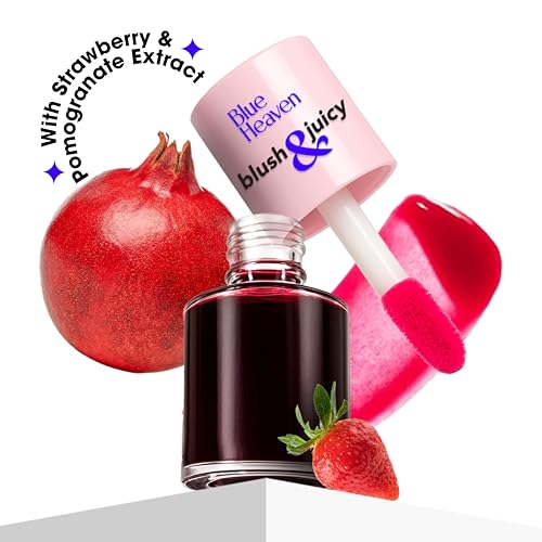 Image of Blue Heaven Blush & Juicy Lip & Cheek Tint Infused with Pomegranate & Strawberry Extract | Multipurpose 3 in 1 Lip Tint | Long Lasting, Water Proof & Hydrating Liquid Blush, Berry Juice, 9ml