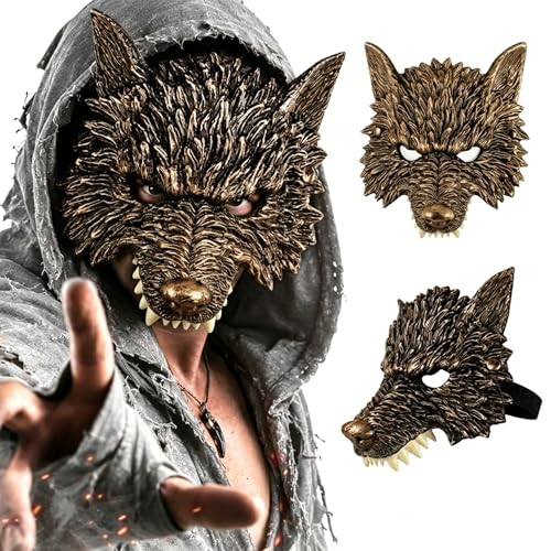 GNAYOAHLI Wolf Mask - Werewolf Costume Head Therian Mask for Halloween and Cosplay (Brown)