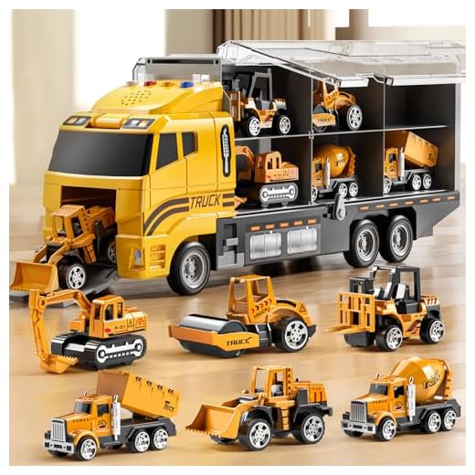 NIPLOOOW Toddler Boys Construction Truck Vehicle Toy Set with Play Mat and Die-Cast Toy Car, Transport Carrier Truck for Kids 3-5, Birthday Gifts Toys for 3-8 Year Old Boys