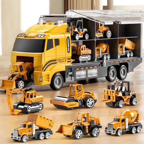 NIPLOOOW Toddler Boys Construction Truck Vehicle Toy Set with Play Mat and Die-Cast Toy Car, Transport Carrier Truck for Kids 3-5, Birthday Gifts Toys for 3-8 Year Old Boys by NIPLOOOW - Used condition - US$26.62