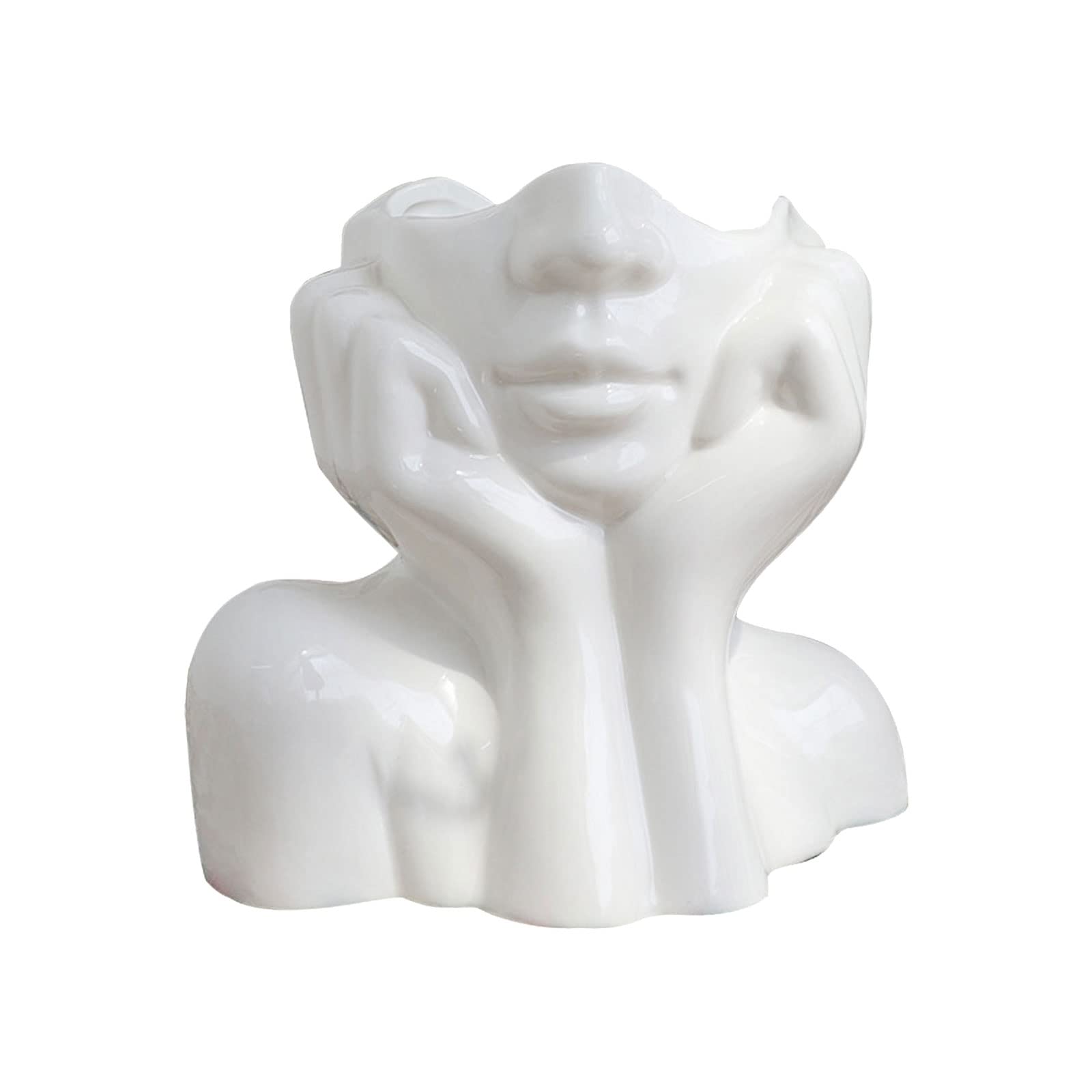 CDIYTOOL Vaso da fiori in ceramica, di grandi dimensioni, bianco, per decorazione, forma femminile, testa a metà corpo, minimalista, decorativo, moderno, stile nordico (C
