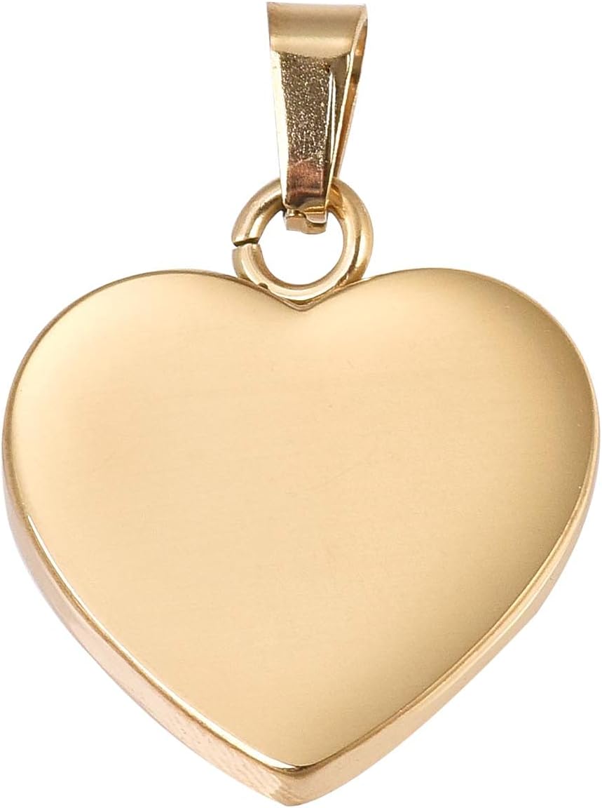 LiQunSweet 10 Pcs 304 Stainless Steel Trendy Golden Romantic Heart Pendants for Jewelry Making Gift Idea Part Favor Accessories DIY Making 23mm (0.91 Inch)