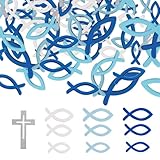 LJalin 100 Stück Konfirmation Deko, Kommunion Deko, Holz Fische Kommunion Deko, Tischdeko für Taufe Kommunion Konfirmation Deko Babyshowerparty Mädchen Junge