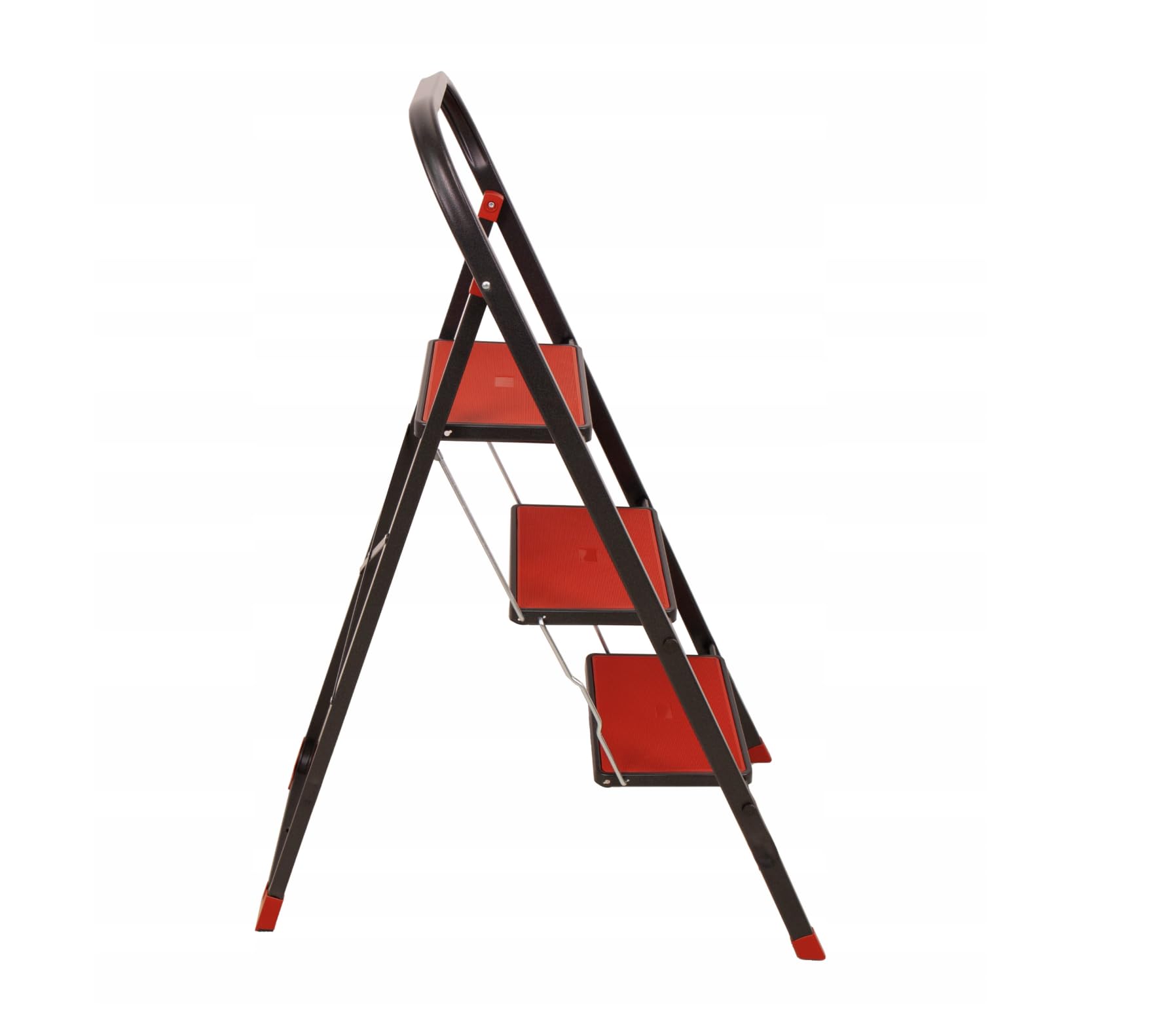 Escabeau pliable à 3 marches – échelle de ménage stable jusqu’à 150 kg, pliable, surfaces de marche antidérapantes, peu encombrante et sûre (Rouge-Noir)