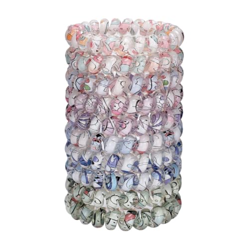 JessLab Spiral Hair Ties for Ladies, 10-Pack Elastic Cute Plastic Coil Bands, No-Damage Accessory for Women and Children with Thick or Thinning Hair, Colorful Print