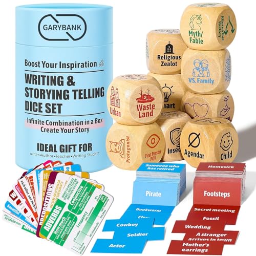 Garybank Inspiration Writing Prompt Dice - W/13 Writing Skill Cards and 200 Character & Event Cards...