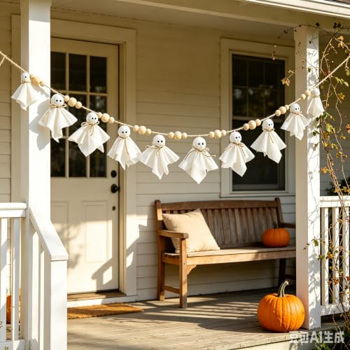 7 Ft White Fabric Cute Ghost Style Halloween Mantel Decor for Indoor Wall - image 7