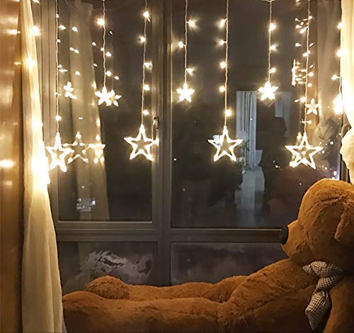Mehak Enterprises Plastic 138 LED Curtain String Lights with 8 Flashing Modes (12 Stars, Warm White) 2