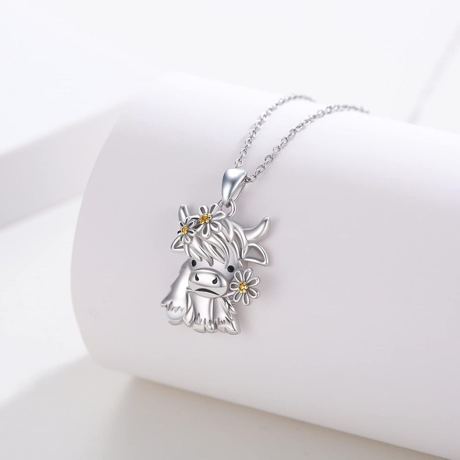 JUSTKIDSTOY Highland Cow Necklace 925 Sterling Silver Cute Cow Pendant Necklace Jewelry Gifts for Women Girls Daughter