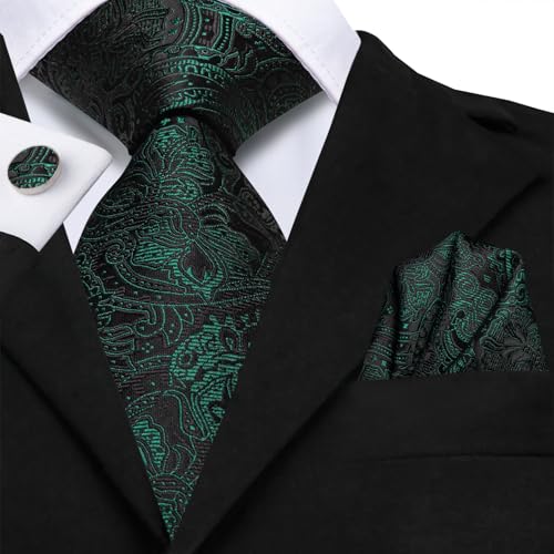 Image of Hi-Tie Men 63inches Tie Set Extra Long Necktie Paisley Tie Pocket Suqare Cufflinks Big and Tall Men Tie