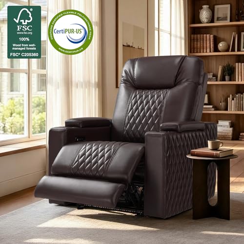 Image of MCombo Oversized Power Recliner Chair with Adjustable Headrest & LED Light for Adults, Zero Gravity Recliner with USB & Type C Ports, Cup Holders for Living Room & Home Theater, Faux Leather HTS401
