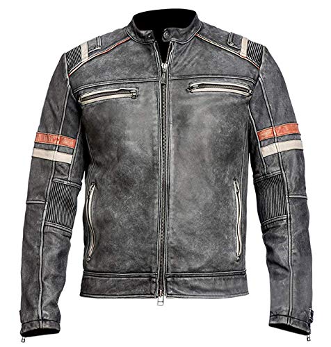 Cafe Racer Jacket Distressed Moto Vintage Black Motorcycle Faux Leather Outerwear