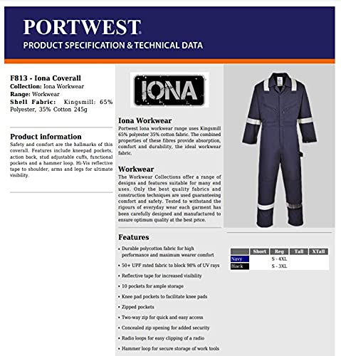 Miniatura 3 de Portwest F813 Iona Overol de seguridad de polialgodón azul marino, talla XXL