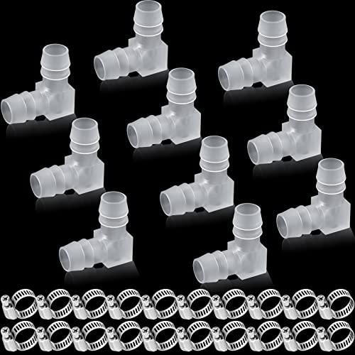 Treela 10 Pcs 1/2" Plastic Hose Barb Fitting 90 Degree L Right Angle Elbow Air Hose Fitting, Pipe Connector Barbed Right Angle Splicer Joint With 20 Pcs Hose Clamps For Adapter Air Hose Replacement #TOP29