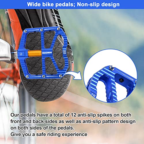 Roadnado 3 Bearings Mountain Bike Pedals With Reflective Board 9/16" Road/Mtb Flat Pedals Aluminum Alloy Bicycle Pedal Lightweight Non-Slip (Blue-Gold) #TOP3
