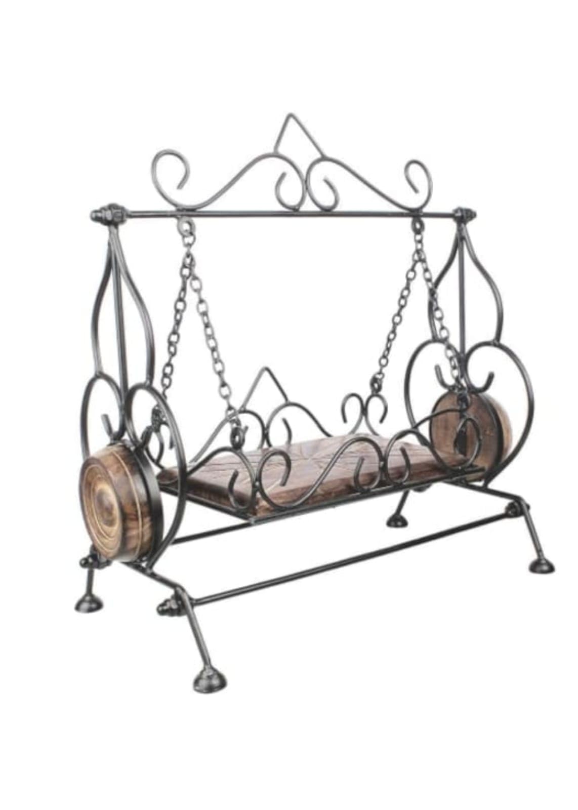 Decorative Swing Stand with Wooden Seat – Elegant Black Metal Frame with Rustic Wood Perfect for Pooja Room, Home Decor, and Special Occasions-image-44