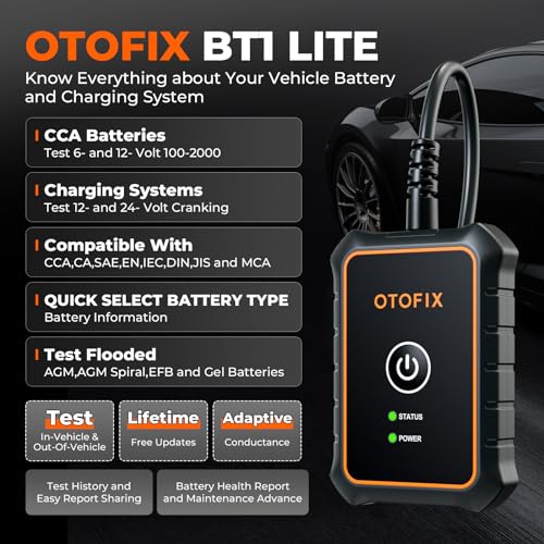 Image of OTOFIX Car Battery Tester BT1 Lite, 6V 12V 100-2000 CCA Car Battery Analyzer, Auto Cranking Charging System Test Scan Tool, Battery Load Test