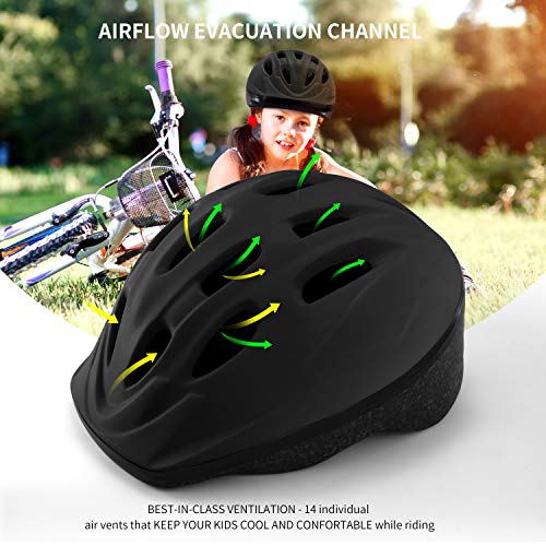 Turboske Toddler Kids Bike Helmet, Multi-Sport Helmet Size Adjustable For Boys And Girls (Matte Black, Small: 48-52Cm/18.8"-20.5") #TOP1