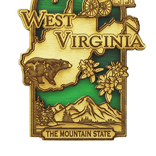 Imán decorativo de madera West Virginia souvenir 3 pulgadas miniatura 4