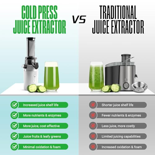 Ventray Ginnie Extractor de zumos y verduras - Slow Juicer con función de masticación inversa, Licuadora para Verduras y Frutas, Fácil de Limpiar, Extracción Lenta 60 rpm, Sin BPA, Blanco - imagen 4