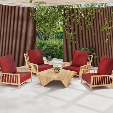 AOFEITE Outdoor Olefin Water-Resistant Deep Seat Cushion Set, 2PCS Weather and Fade Resistant 24''x 24''x 6'' Patio Furniture Seat Cushion, Thickened Sofa Chair Pad for Lawn, Garden, Red Cover