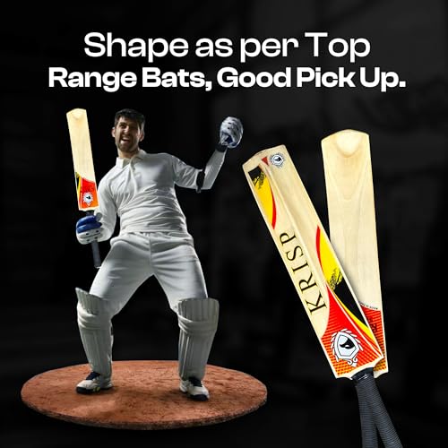 Image of Cricket Bat Kashmir Willow Wooden Handmade Adult Full Size Cane Handle Cricket Bat for Soft Tennis Tape Ball Tournament Practice Indoor Outdoor Cricket Match By Krisp Sports