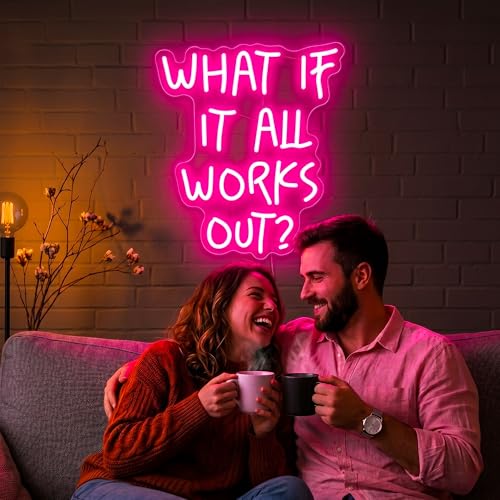 Image of Neon Sign, What If It All Works Out Neon Signs for Wall Decor - Pink Motivational LED Light for Home, Office, Room - USB Powered Light Up Sign Decorations