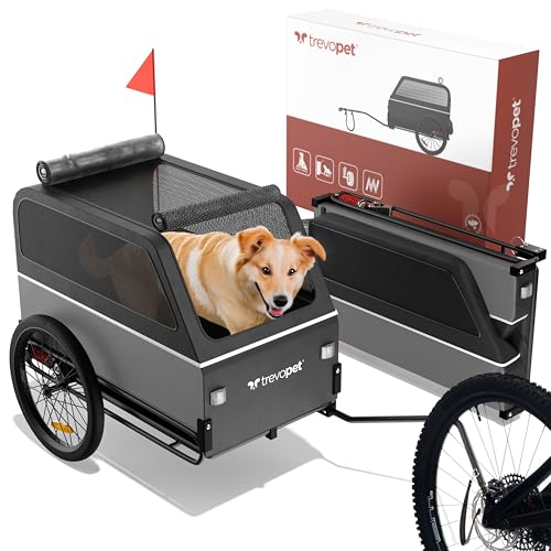 TrevoPet® Rimorchio Bici Cani XL – Carrello per Cani Pieghevole con Rampa, Sospensioni e Gancio – Rimorchio Impermeabile fino a 45 kg – Compatibile con E-Bike – Carrello Bici per Cani – Grigio