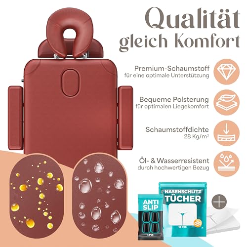 KESSER® Massageliege 3 Zonen bis 250kg, Massagetisch klappbar, verstellbar, tragbarer Koffer, Kosmetikliege, Therapieliege, Zubehör, Alu-Kopfstütze, Armlehne, Tragetasche, Anti Rutsch, 60cm, Bordeaux 4