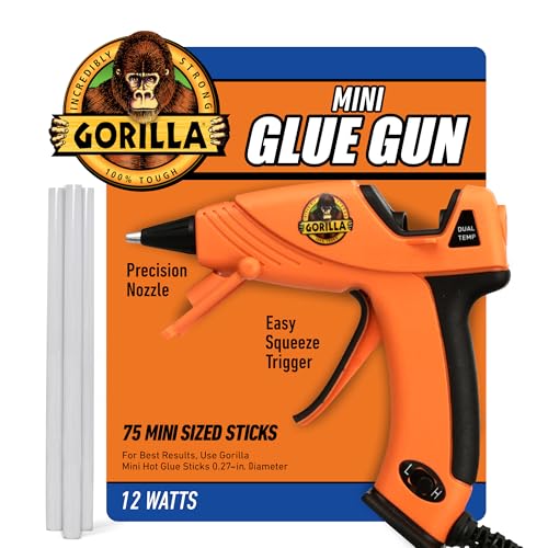 Gorilla Mini Hot Glue Gun Kit (Pack of 1 Mini Hot Glue Gun and 75 Sticks) - Dual Temp, Precision Nozzle, and Easy Squeeze Trigger