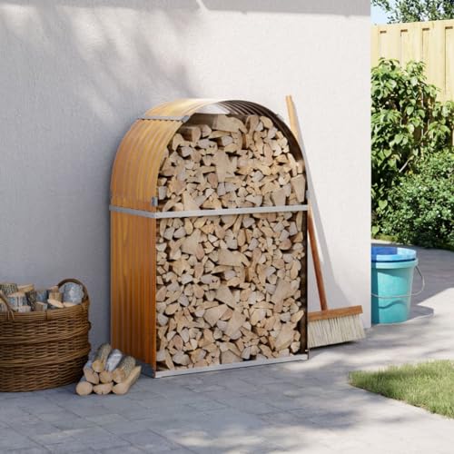 IKAYAA Leñero Exterior con Cubierta Acero Galvanizado,Estante leña,Casetilla para Leña,Cobertizo Leñero de Almacenamiento,Soporte para Leña Chimenea Exterior PatioMarrón claro 80 x 45 x 120 cm