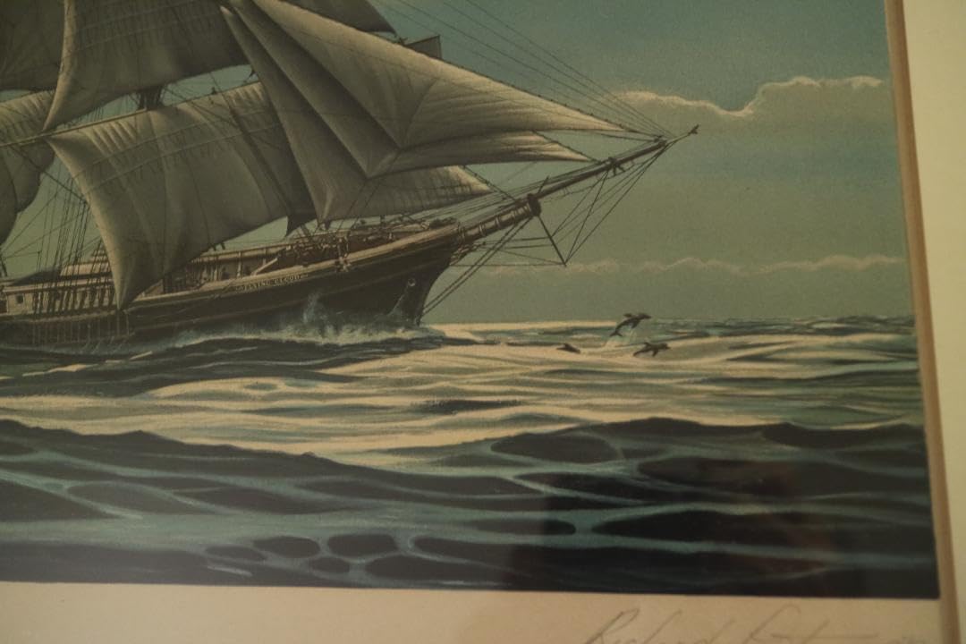 額装品 リトグラフ 帆船 R・リントン作 「中国への航海」フランクリン