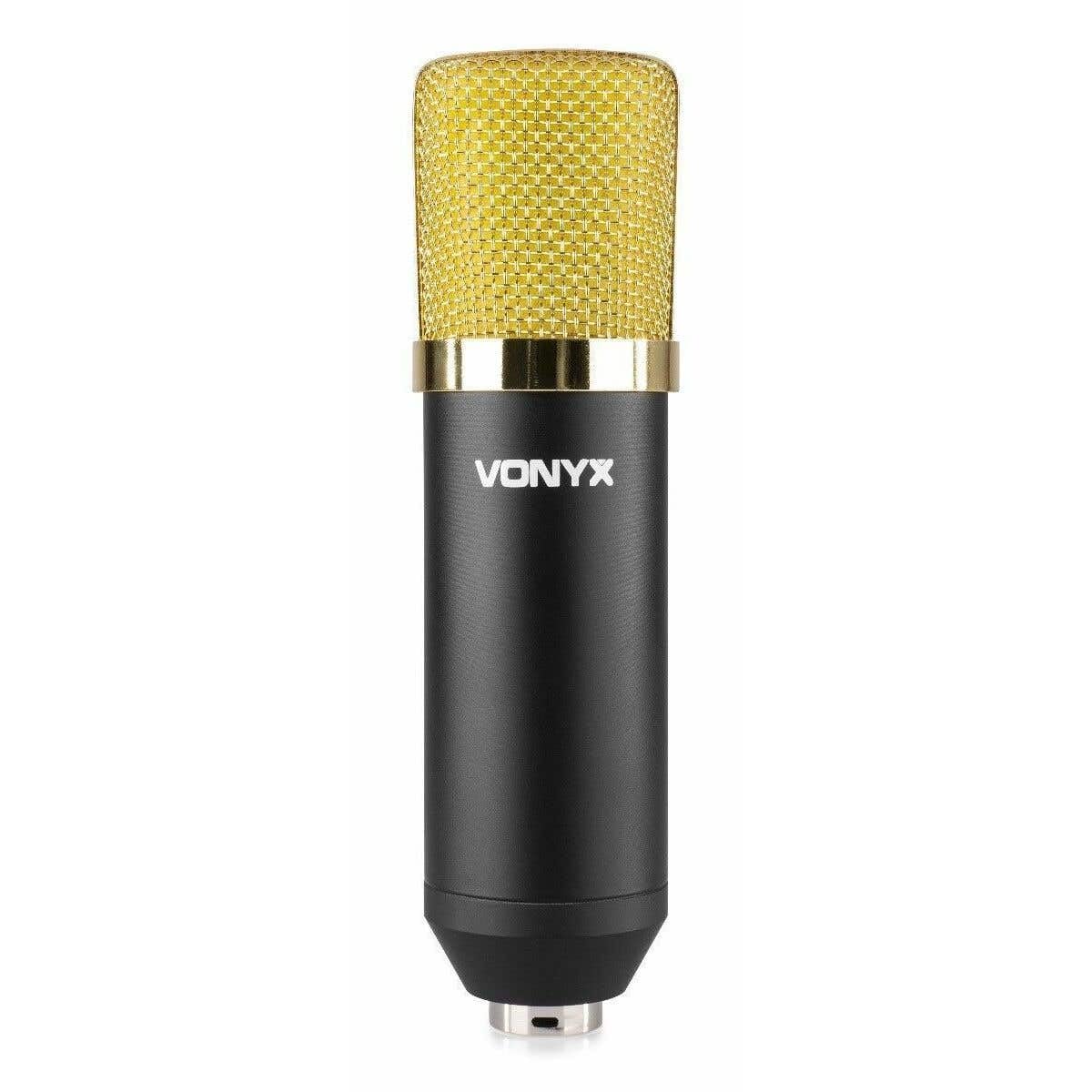 VONYX CM400 Microphone à Condensateur Noir et Or - Microphone de Studio, Grand Diaphragme, pour Chant et Instruments, Faible Distorsion, SPL Élevé, Prise Jack 3,5mm, Idéal pour Studio et Streamer