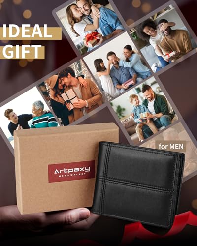 Image of Artpaxy Mens Wallet Bifold Genuine Leather RFID Blocking Wallet for Men with 2 ID Windows 12 Card Holders 2 cash pockets 1 Gift Box