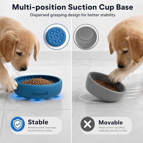 Image of Dog Lick Bowl with Bone Chew Toy, Silicone Slow Feeder Lick Mat (Blue, L)