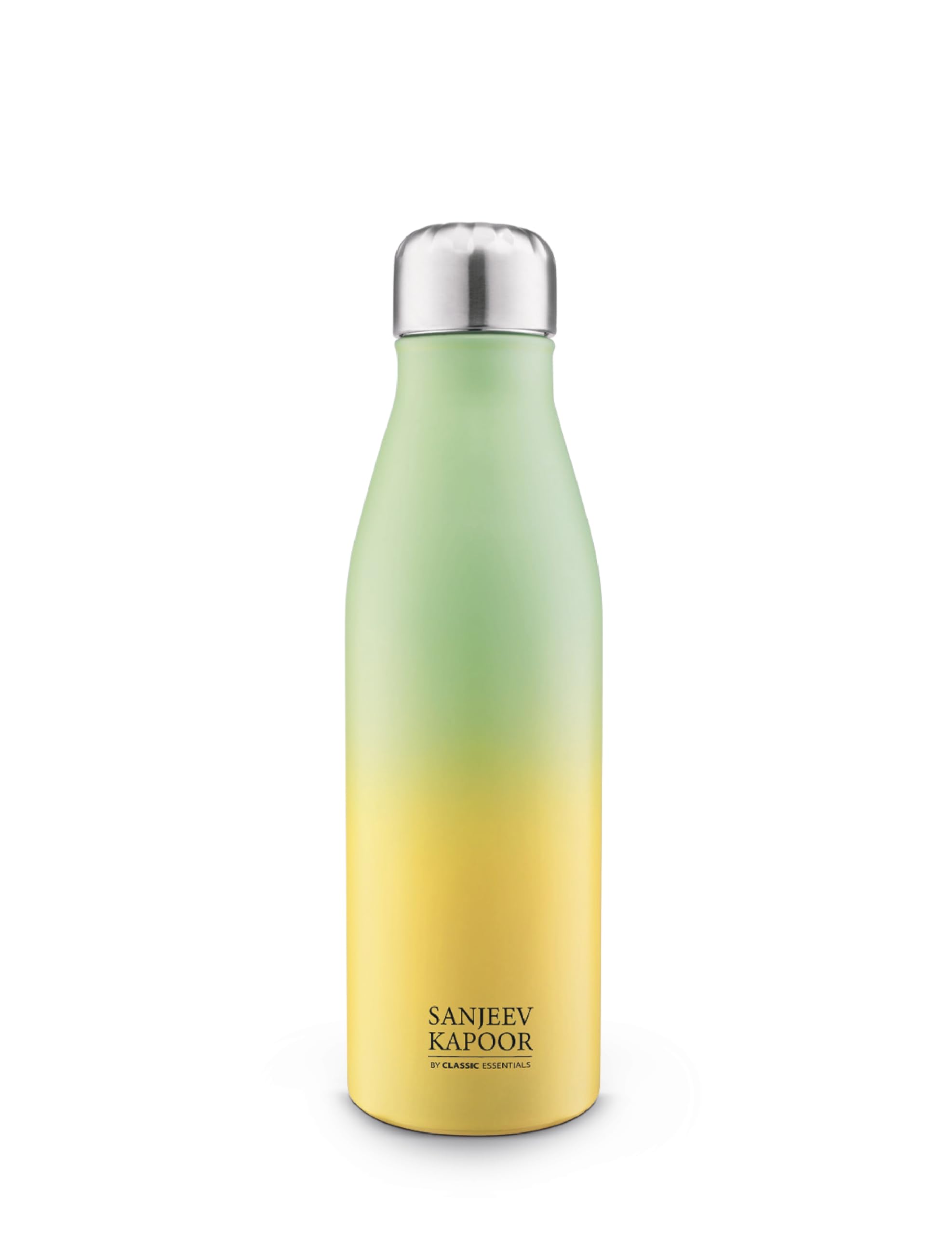 Sanjeev Kapoor Classic Essentials 1000ml Stainless Steel Agua Water Bottle – Single Wall, BPA-Free, Lightweight with Sipper Cap for Home, Office, School, Gym, Travel (Green/Yellow)