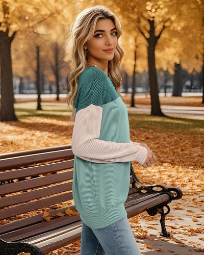 Womens Long Sleeve Tops Crewneck Casual 2025 Fall Shirts Color Block Loose Tunic Tops4