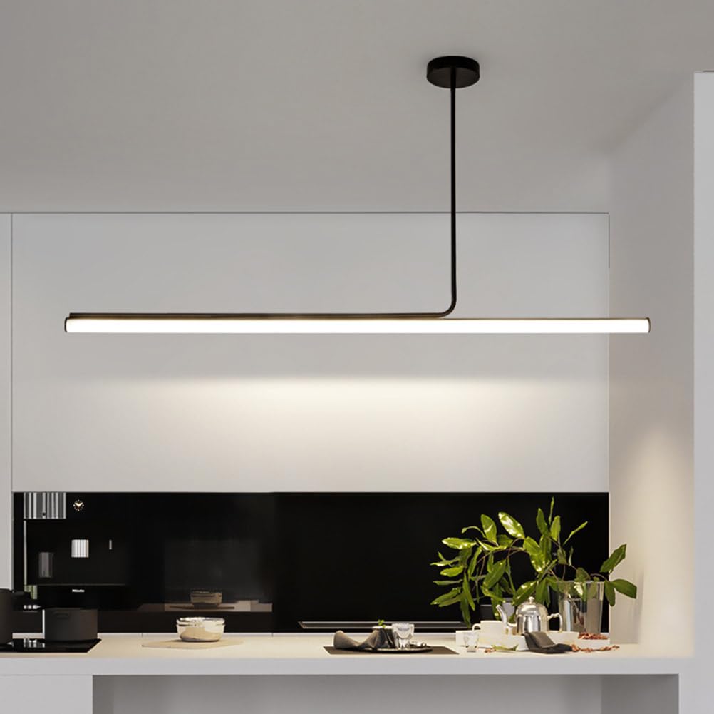 KXEcoLife Modern LED Pendant Light, Adjustable 40W Chandelier with Remote Control, Linear Design for Dining Room, Kitchen, Office, Restaurant - Black 120cm