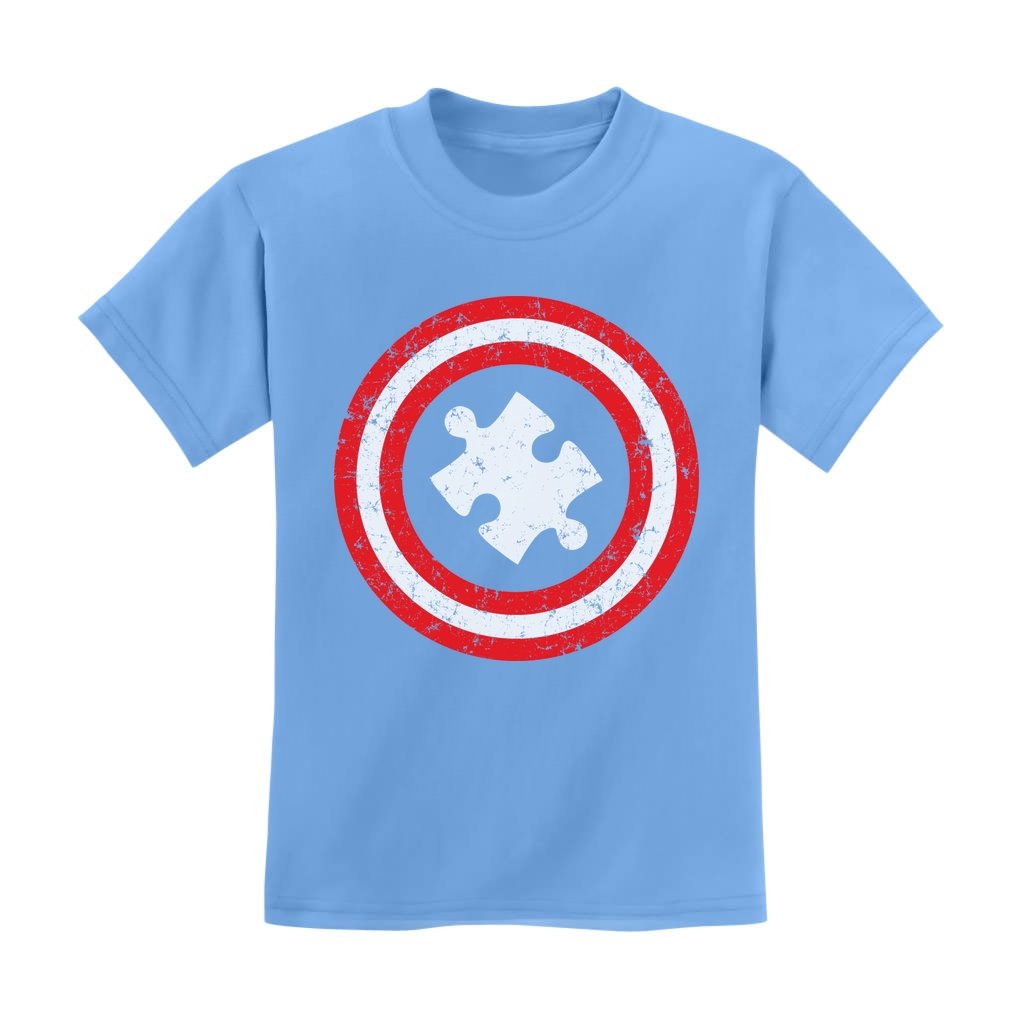 Autism Awareness Kids Shirt Puzzle Superhero Captain Autism Kids T-Shirt