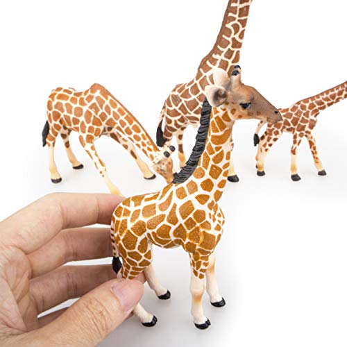 Toymany 4Pcs Realistic Giraffe Figurines With Giraffe Cub, 2-7" Plastic Jungle Animals Figures Family Playset Includes Baby, Educational Toy Cake Toppers Christmas Birthday Gift For Kids Toddlers #TOP6
