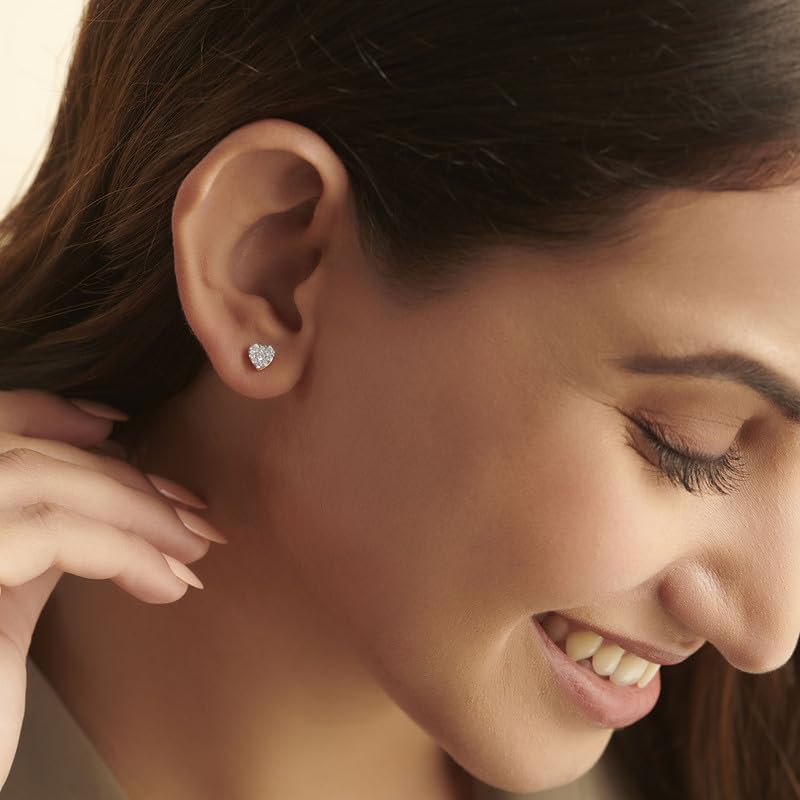 Image of KISNA JEWELS 14K BIS Hallmark Pure Rose Gold & SI Real Diamond Hearts Earrings For Women with Screw Back clouser