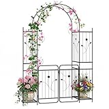 HOMASIS Rosenbogen mit Tür, Metall Gartenbogen mit Rankgitter...
