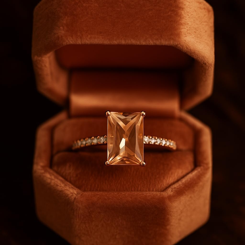 Emerald Cut Morganite Wedding Engagement Ring 10K Solid Rose Gold Art Deco Diamond Promise Anniversary Jewelry Women Fine Jewelry wedding Gift For Bridal
