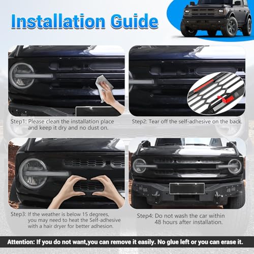 Image of Front Grill Mesh Grille Inserts Cover Frame, Front Bumper Inserts Grill Guard Clip-on Decoration Accessories for Ford Bronco Offroad 2 /4 Door 2021 2022 2023 2024 2025 (Black)