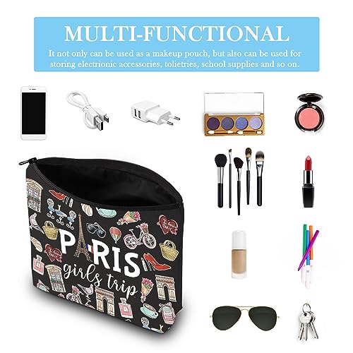 Paris Girls Trip Gift: Paris Weekend Theme Travel Bag - Skyline Makeup Bag for Her (Black EU), Girls Trip Paris Black Eu - Image 3